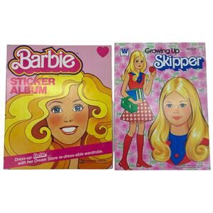Vintage 1983 Panini Barbie Sticker Album and Growing Up Skipper Coloring Book